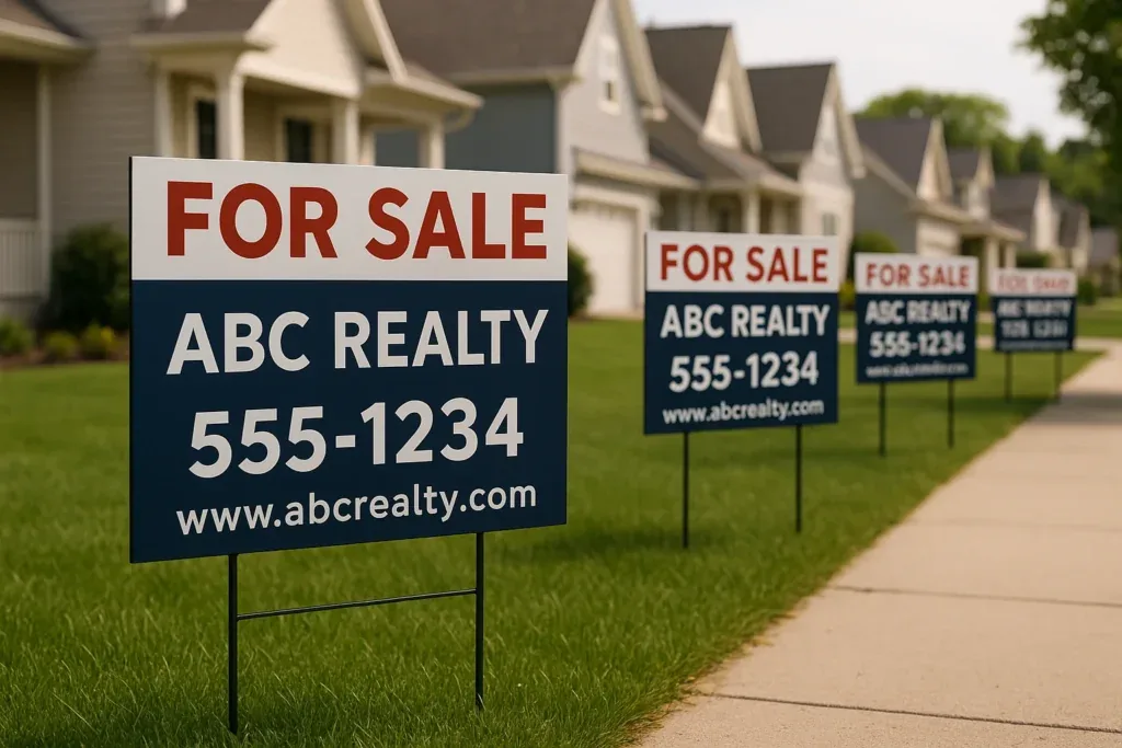 Custom printed real estate signs in Surrey — branded realtor signage from Fine Print Solution