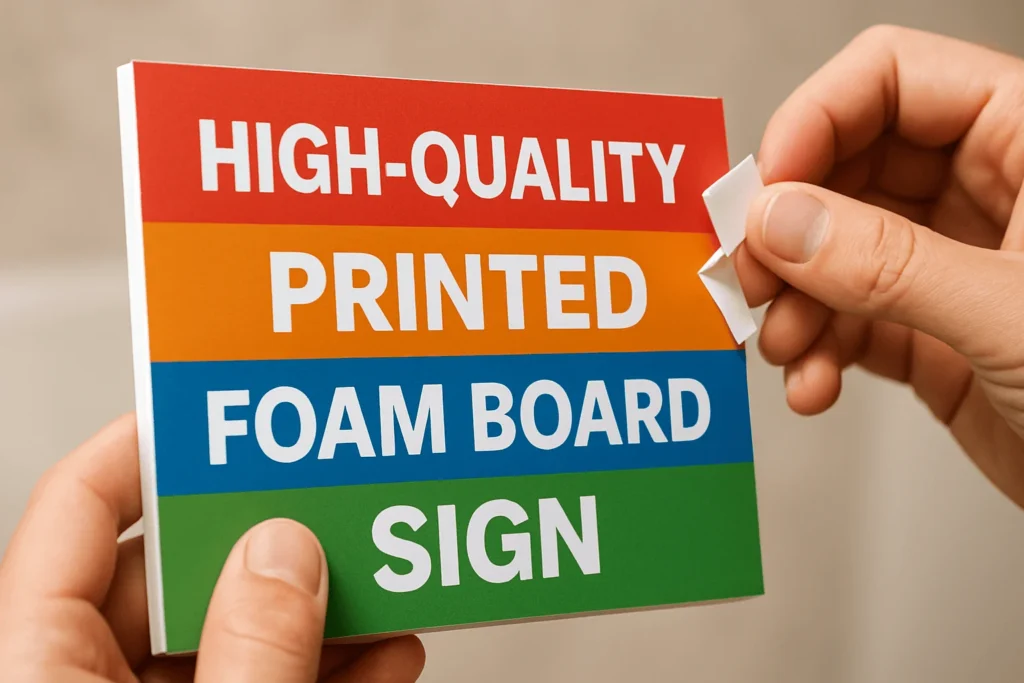 Full color foam board printing with mounting detail for events or retail display